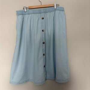 Joe Fresh Sky Blue A-Line Skirt 1X Button Front Pockets Elastic Waist